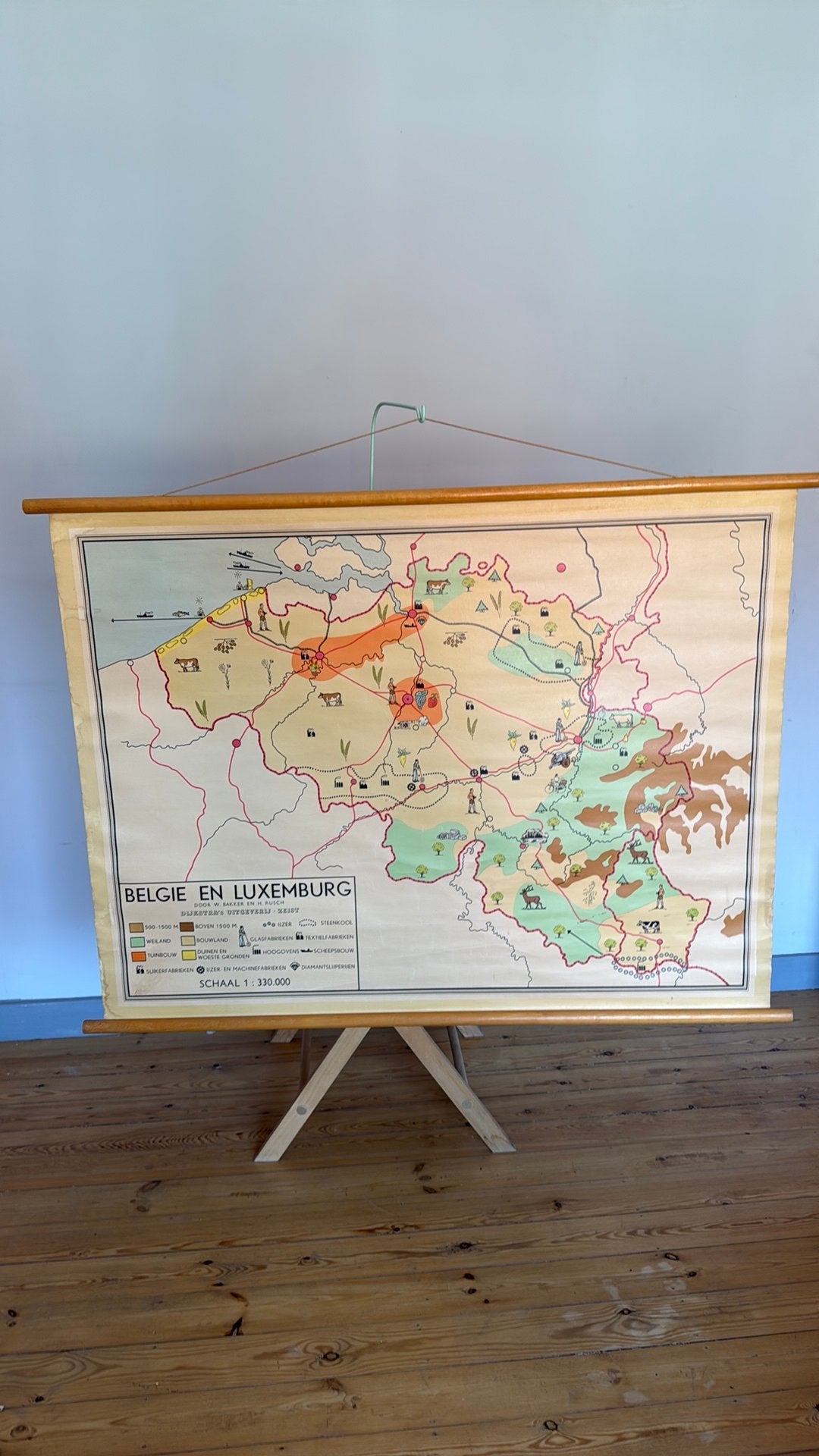 Oude Schoolkaart Belgie en Luxemburg, Antiek en Kunst, Ophalen