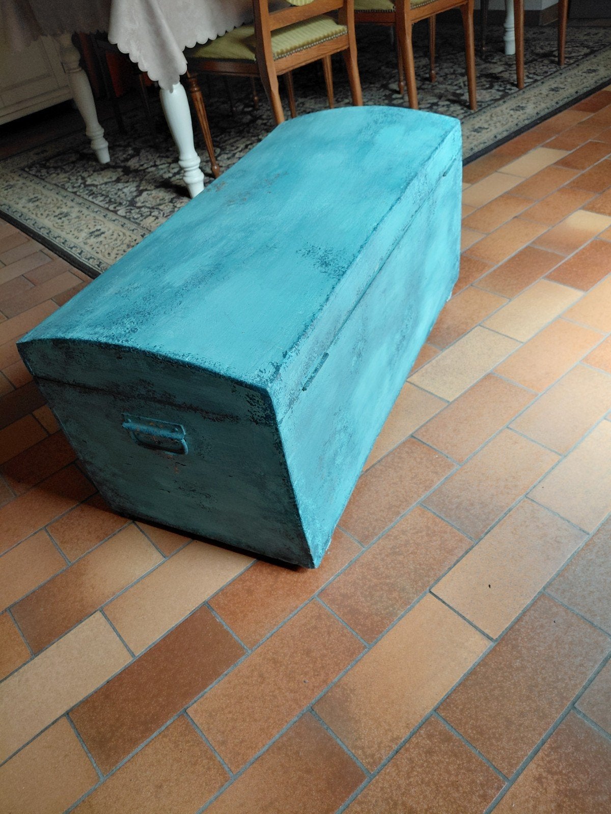 vintage blauwe kist met gouden toetsen, Ophalen