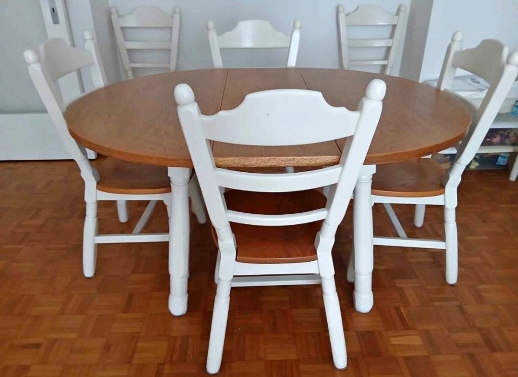 6 chaises et une table ronde extensible, Maison & Meubles, Enlèvement, Comme neuf