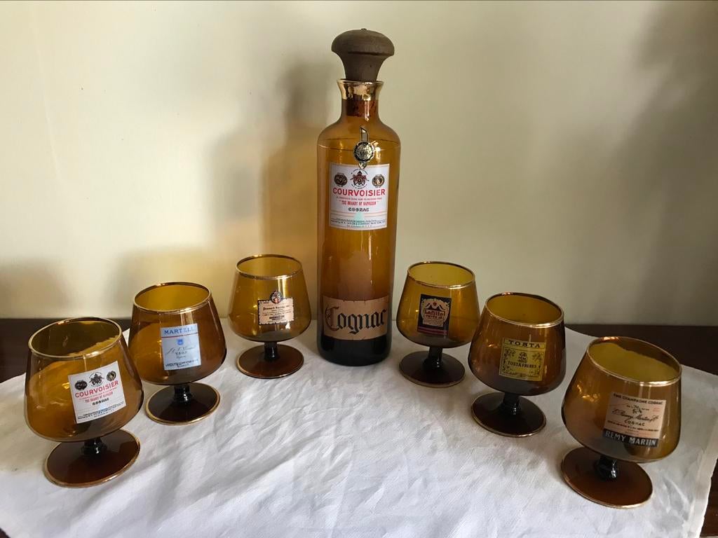 Vintage cognac Couvoisier karaf met zes degustatieglazen, Ophalen of Verzenden, Zo goed als nieuw