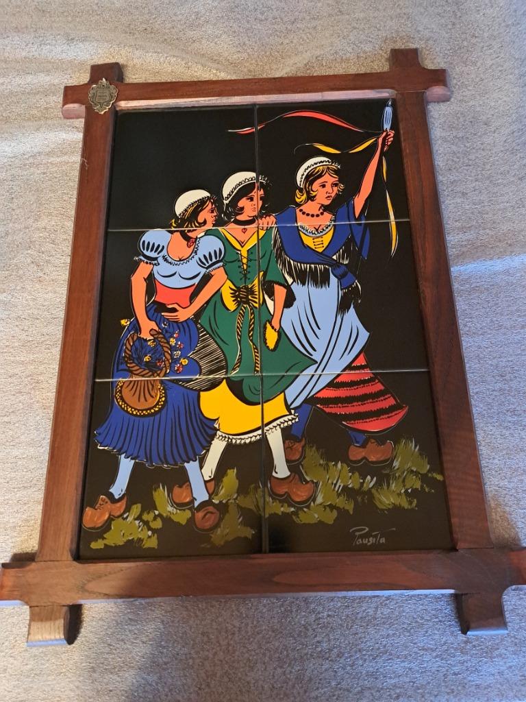 Keramisch tegeltableau "Pausita" handgeschilderd, Antiek en Kunst, Ophalen