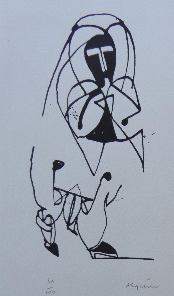 NICOLAS ALQUIN / DES ECLIPSES / ZW-W HOUTSNEDE / 38x21cm SIG, Antiek en Kunst, Ophalen of Verzenden