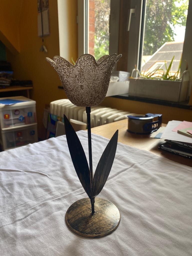 Bougeoir fleur, Comme neuf, Brun, Métal, 25 à 50 cm