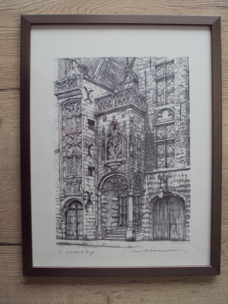 Litho van Daniël Winkelmans "Bibliotheek te Brugge., Ophalen of Verzenden