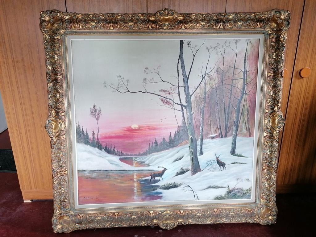authentiek schilderij in mooie, grote kader., Antiek en Kunst, Ophalen