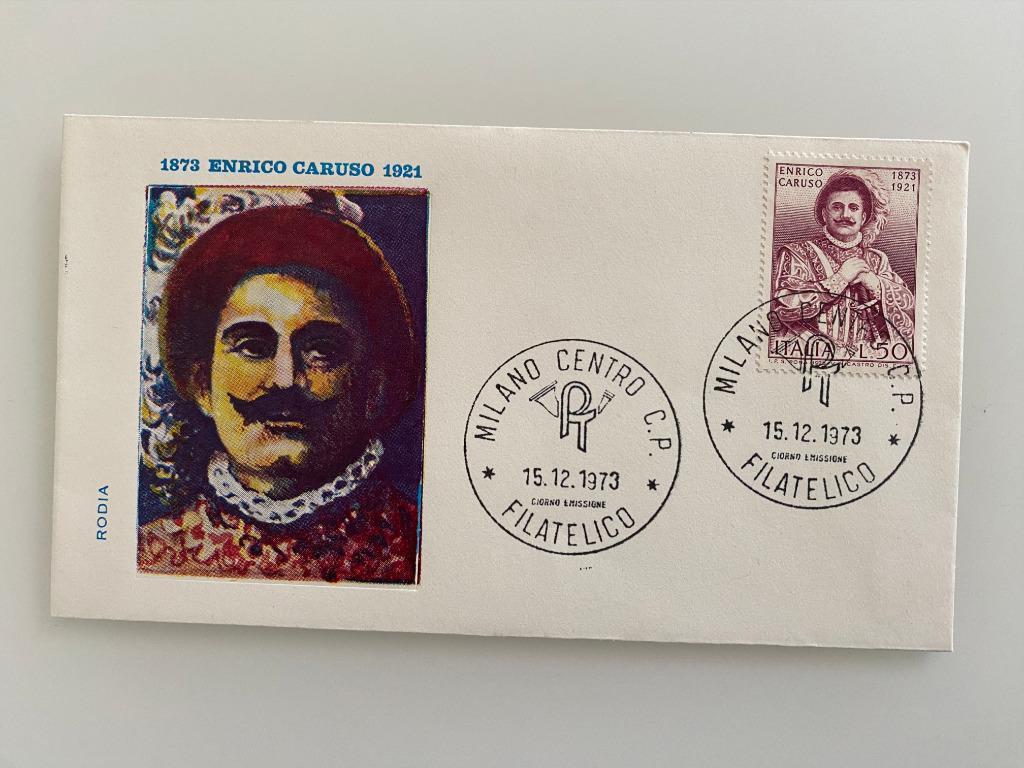 Postzegel First Day Cover Italië Caruso 1973, Ophalen of Verzenden, Gestempeld