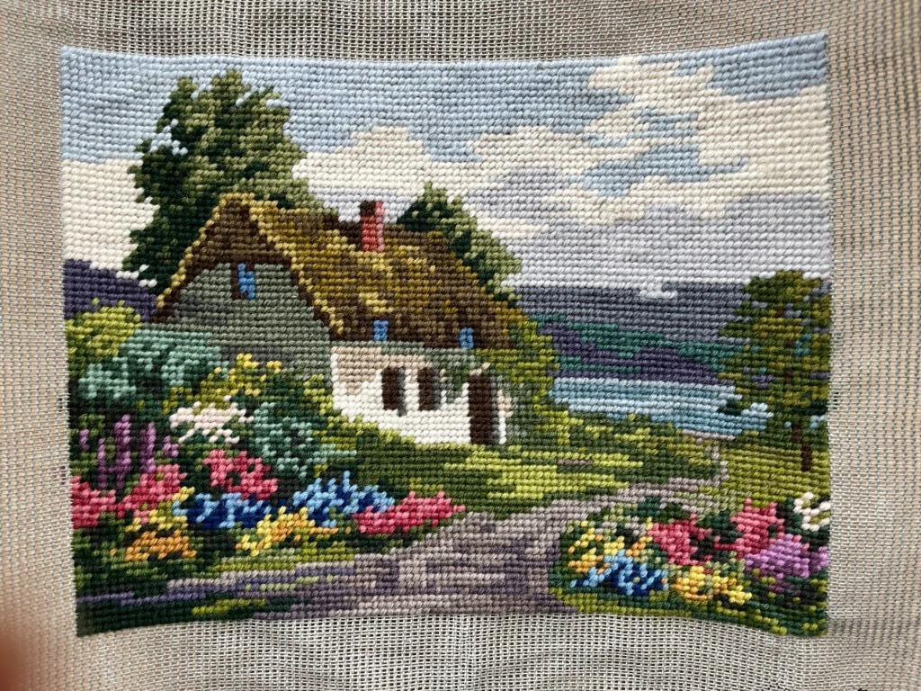 Handgemaakte gobelin huis met landschap, Antiek en Kunst, Ophalen