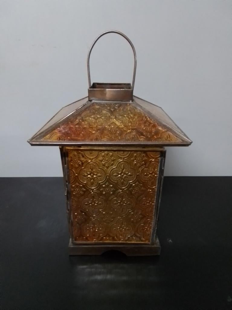 Oude lantaarn met reliëfglas voor theelichtje, Antiek en Kunst, Ophalen