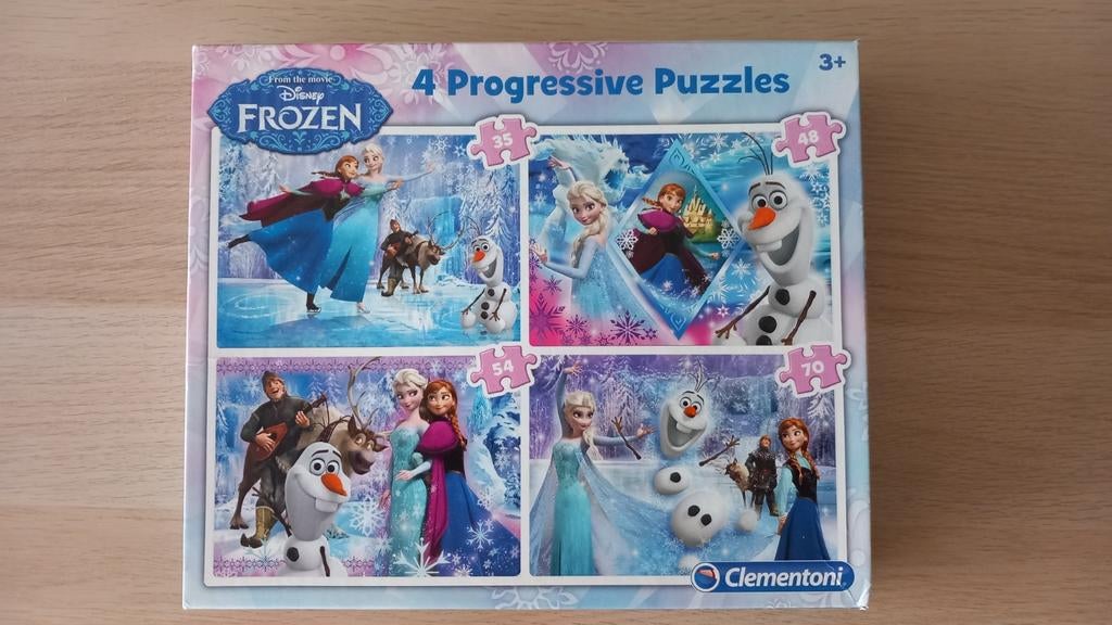 Frozen puzzel (4 puzzels van verschillende grootte), Ophalen, Meer dan 50 stukjes, Zo goed als nieuw, 4 tot 6 jaar