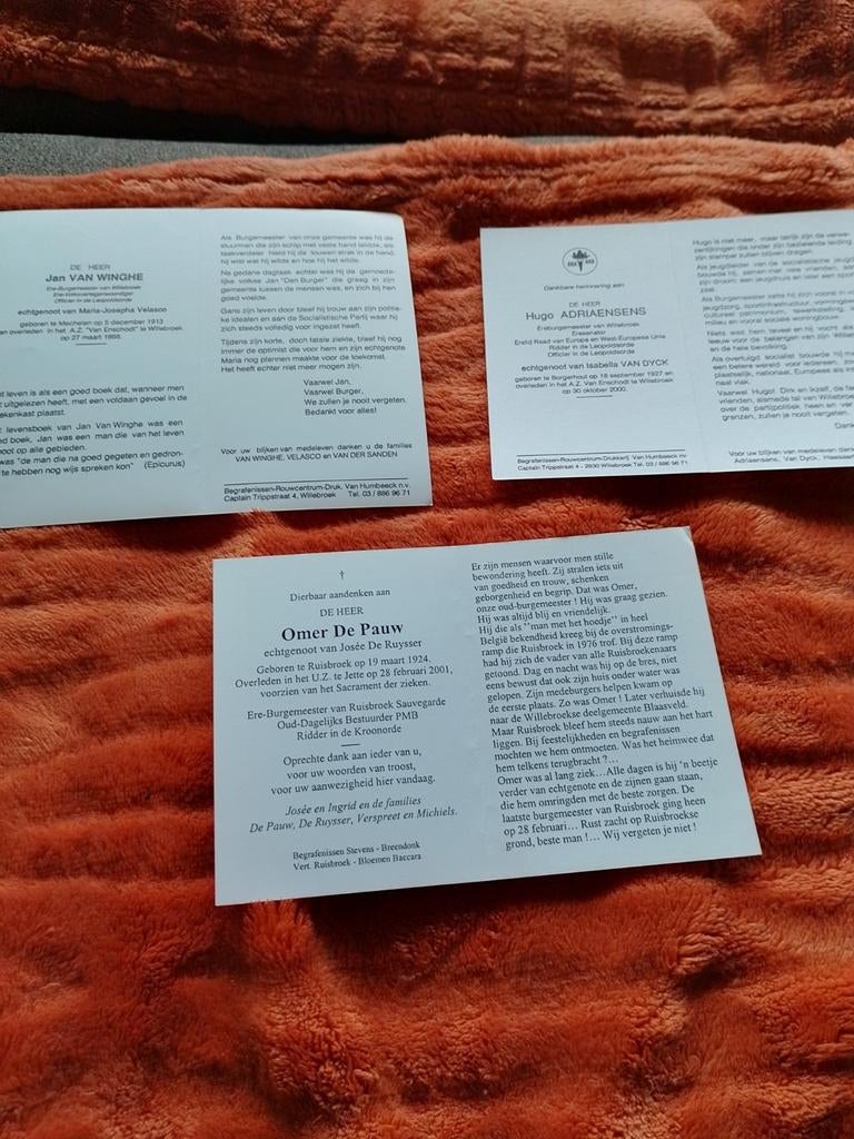 Ex Burgemeesters Willebroek& Ruisbroek, Verzamelen, Bidprentjes en Rouwkaarten, Ophalen of Verzenden