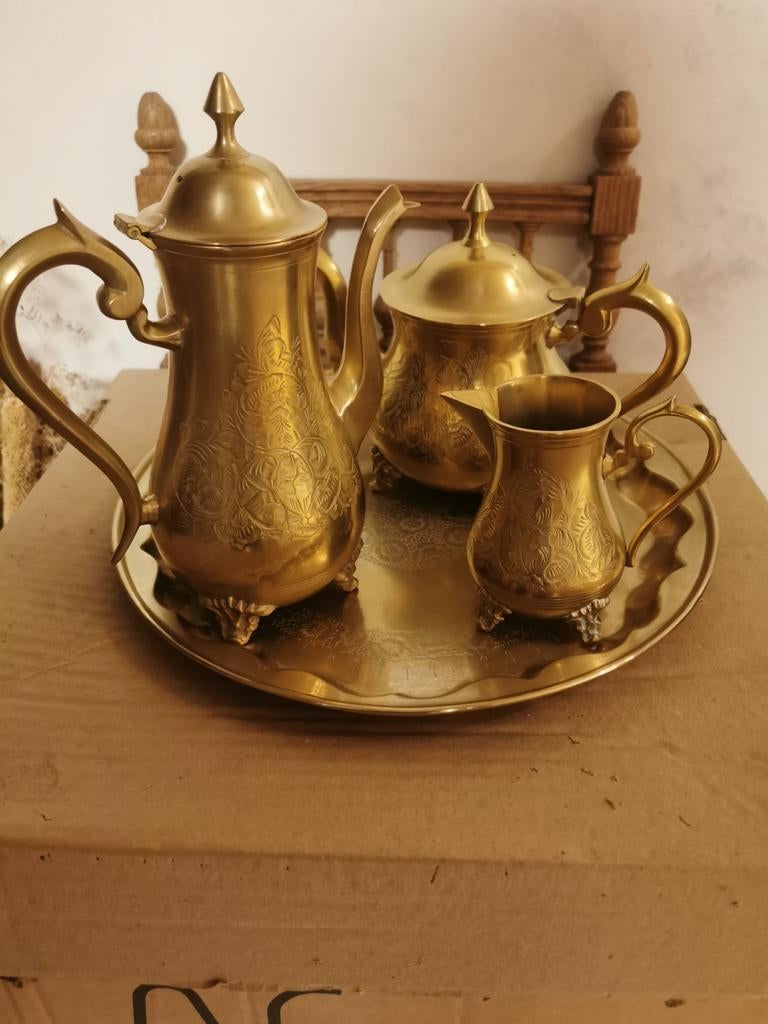 Heel oude koperen  teekan en koffiekan set, Antiek en Kunst, Ophalen of Verzenden