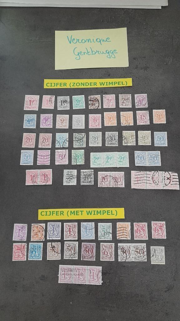 50 timbres belges : Chiffres avec et sans fanion, Enlèvement ou Envoi, Autre, Affranchi, Autre