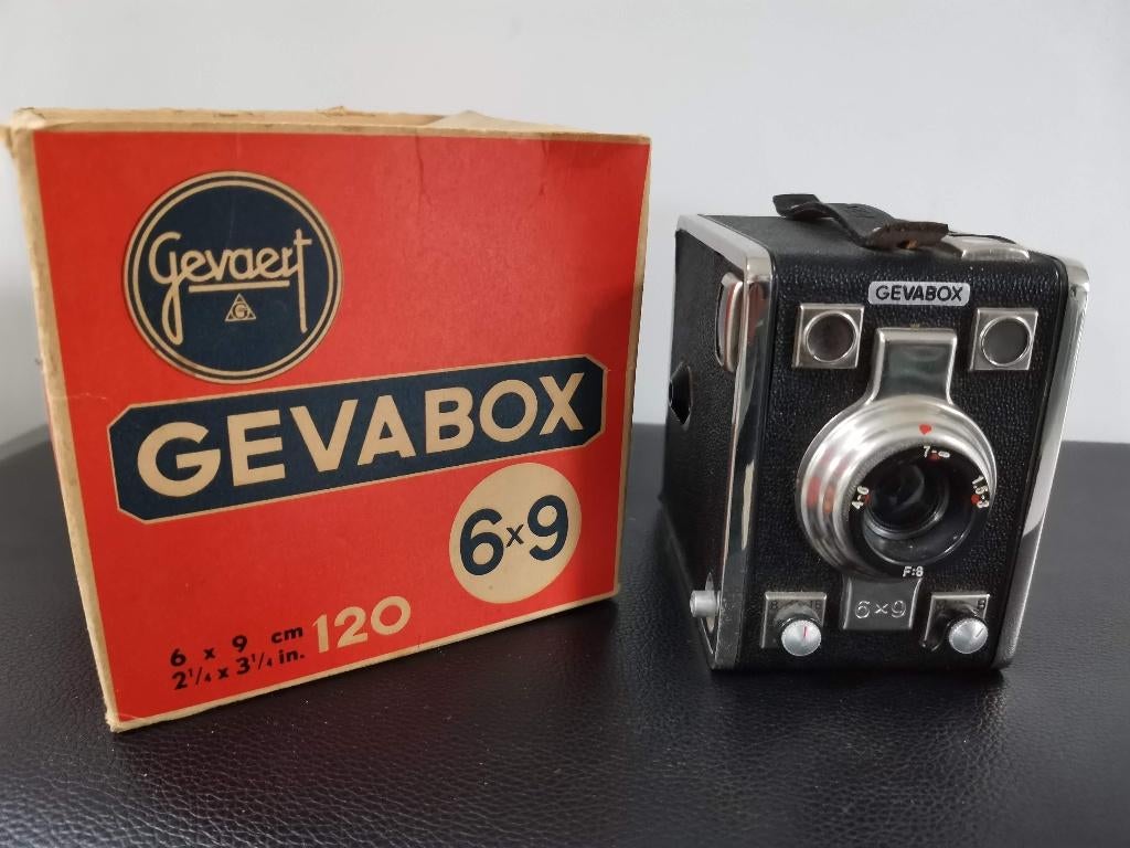 Appareil photo ancien Gevaert Gevabox 6x9 1951, boîte d'orig, Enlèvement ou Envoi, 1940 à 1960, Appareils photo