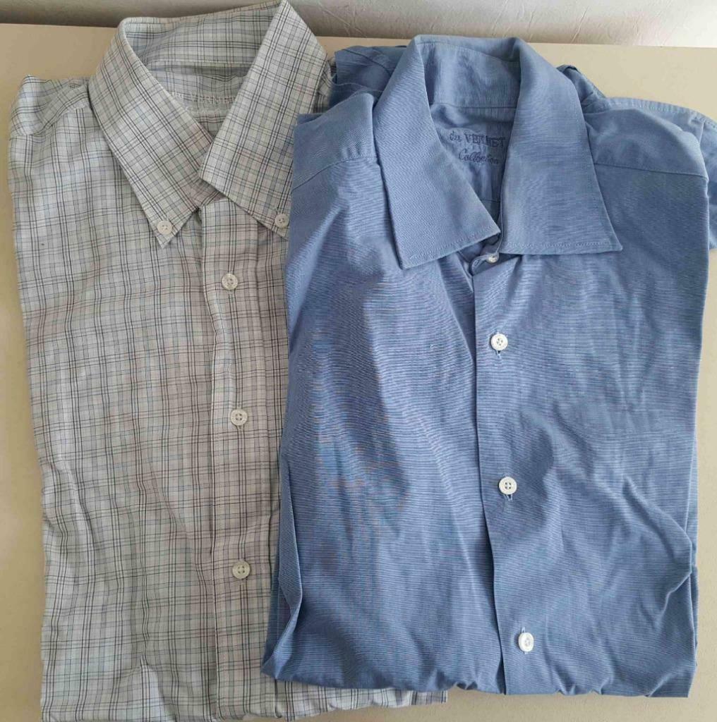 2 chemises homme de Vernet bleu+ carreaux classique 39, Kleding | Heren, Overhemden, Ophalen of Verzenden, Blauw
