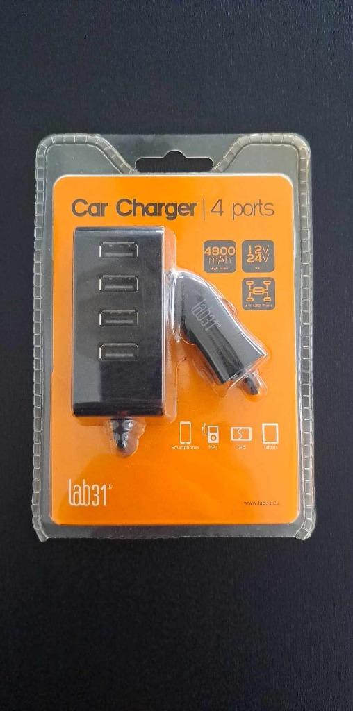 lab31 autolader met 4 USB poorten 12V 24V 4800 MAh, Télécoms, Chargeurs de voiture, Enlèvement ou Envoi, Neuf