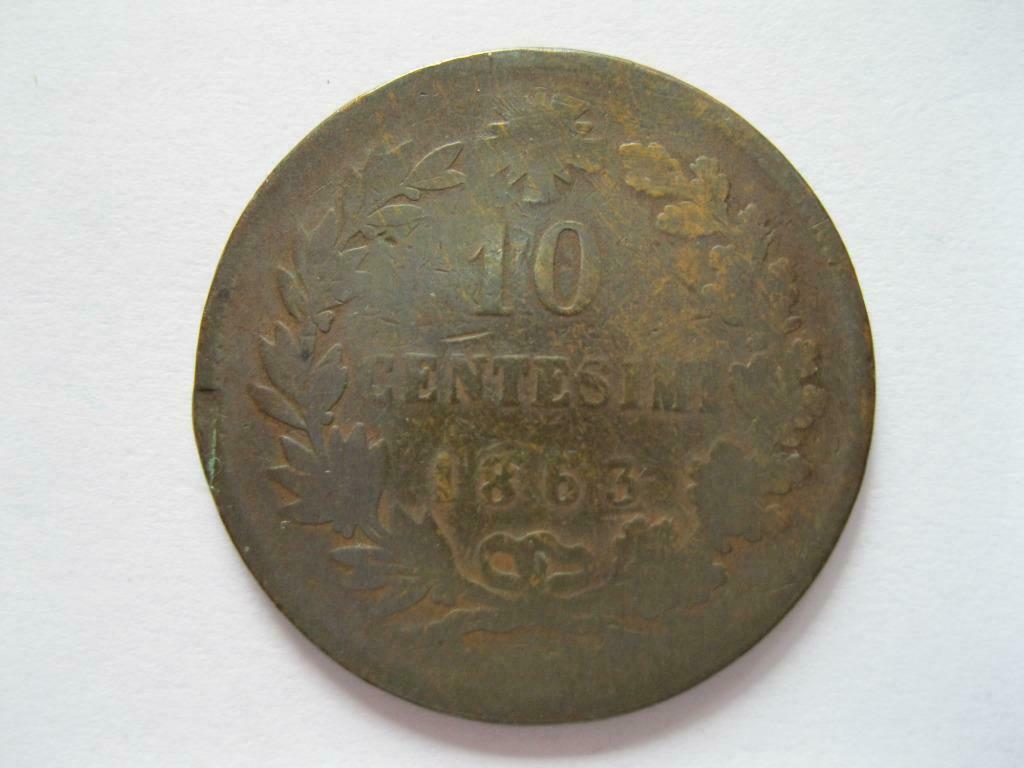 10 Centisimi Italië 1863, Postzegels en Munten, Ophalen of Verzenden, Italië, Losse munt