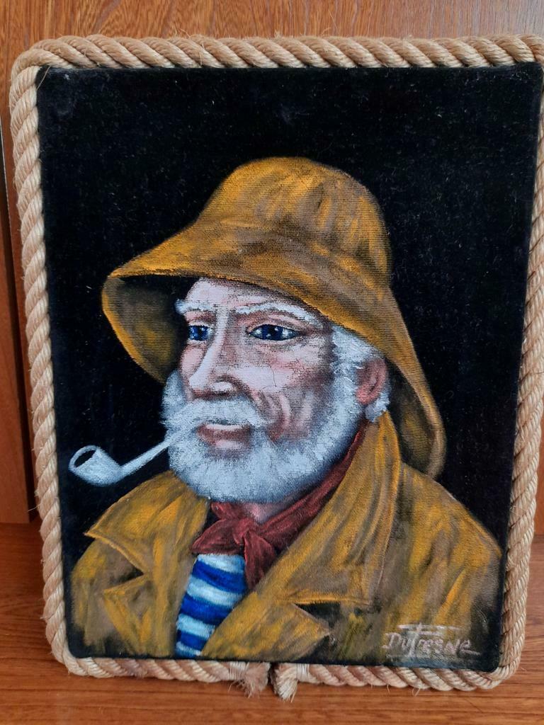 Schilderij op zwart velour L38 Br29cm get: DUFRESNE, Antiek en Kunst, Ophalen