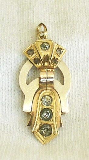 Pendentif art déco en or blanc et jaune, verre., Bijoux, Sacs & Beauté, Enlèvement ou Envoi, Or, Pendentif