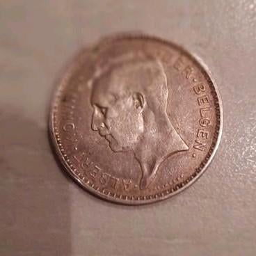 België.Muntstuk Albert, 20 frank. 1934, Ophalen, Zilver, Losse munt