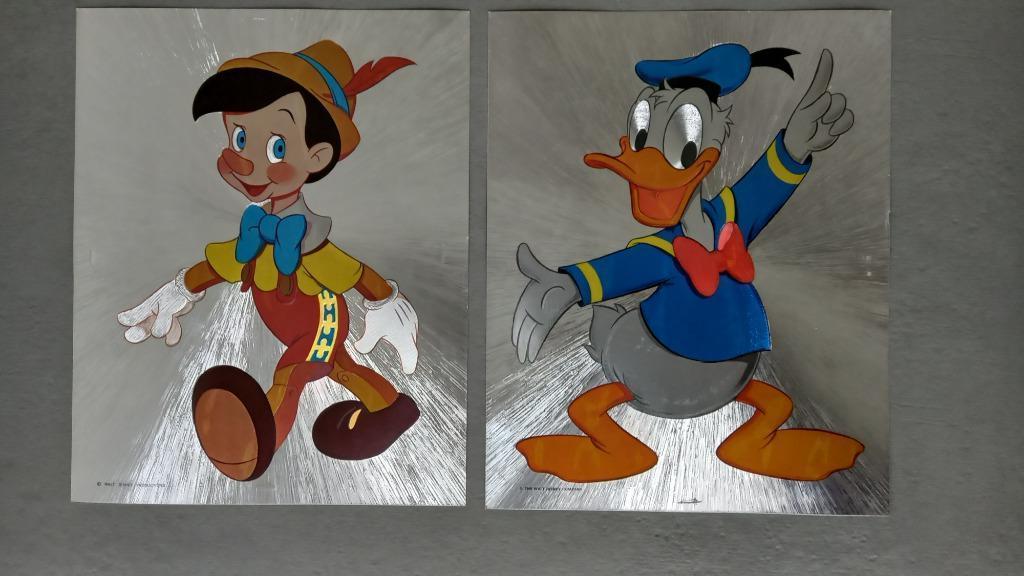 vintage Disney "Foil art print" Donald Duck & Pinocchio, Ophalen of Verzenden, Donald Duck
