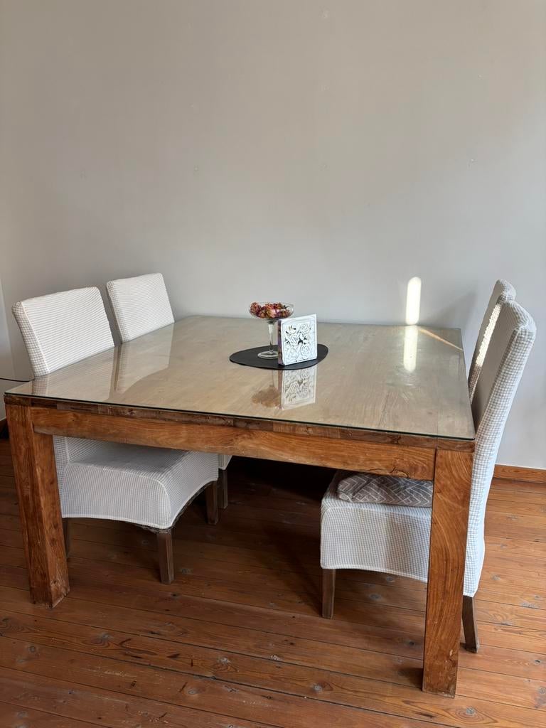 Vierkante eikenhouten tafel, Ophalen, Gebruikt, Landelijk, 4 tot 6 stoelen