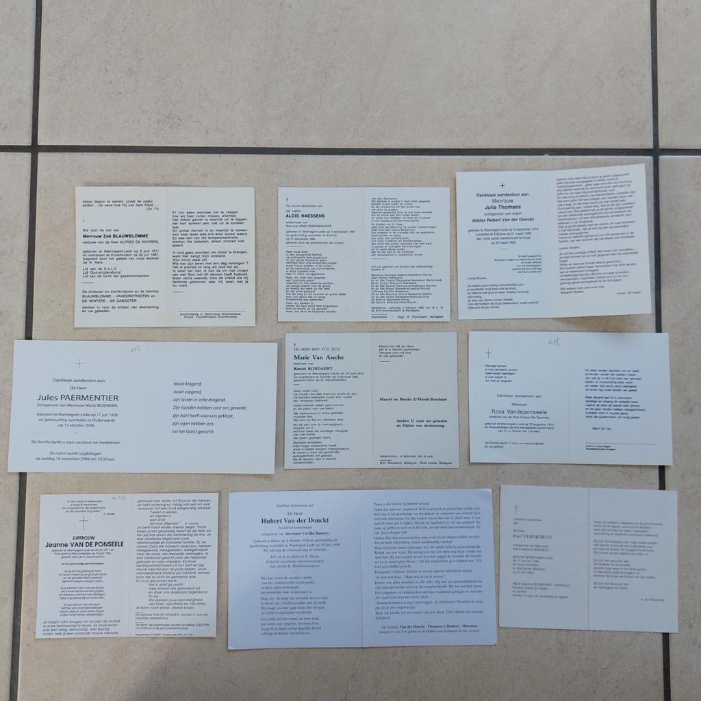 Lot van 9  bidprentjes Wannegem-Lede, Ophalen of Verzenden
