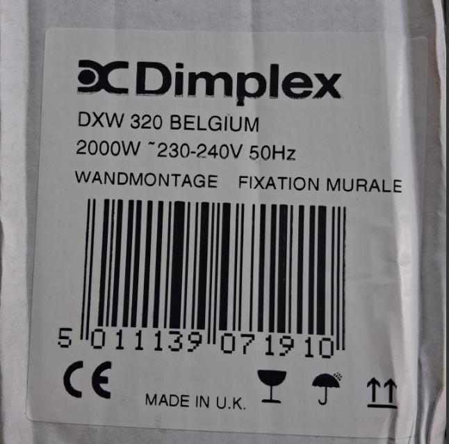 2 x DIMPLEX DXW320 elektrische kachel 2000W wandmontage, Ophalen, 30 tot 80 cm, Overige typen, Nieuw