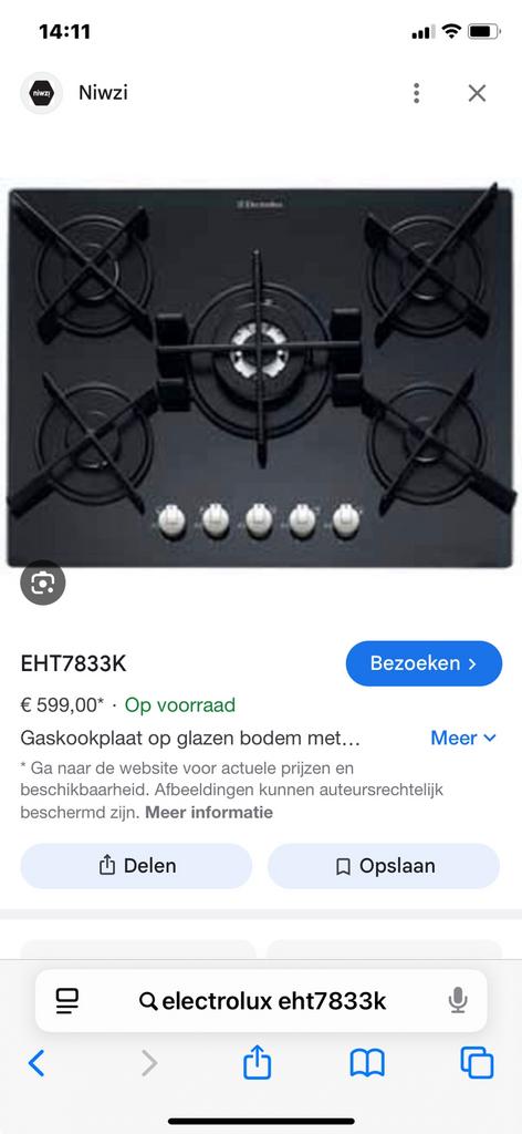 Nieuwe in verpakking gaskookplaat op glazen bodem ELECTROLUX, Ophalen, Nieuw, Inbouw, Gas