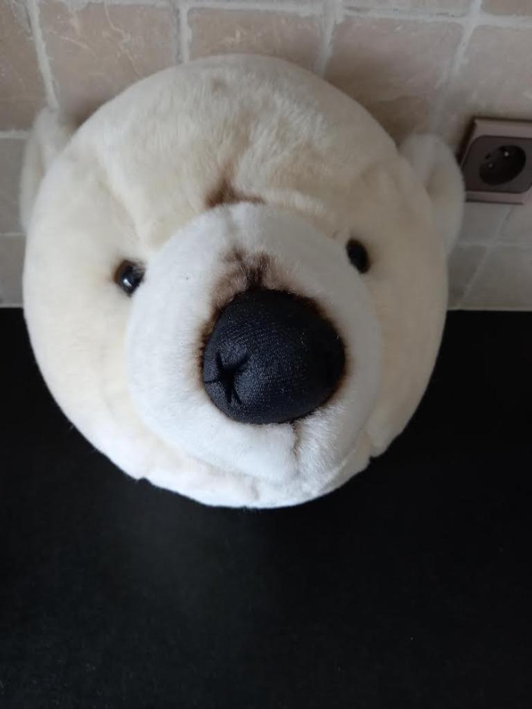 Knuffel witte beer Basile Dierenhoofd, Kinderen en Baby's, Ophalen of Verzenden, Zo goed als nieuw, Beer