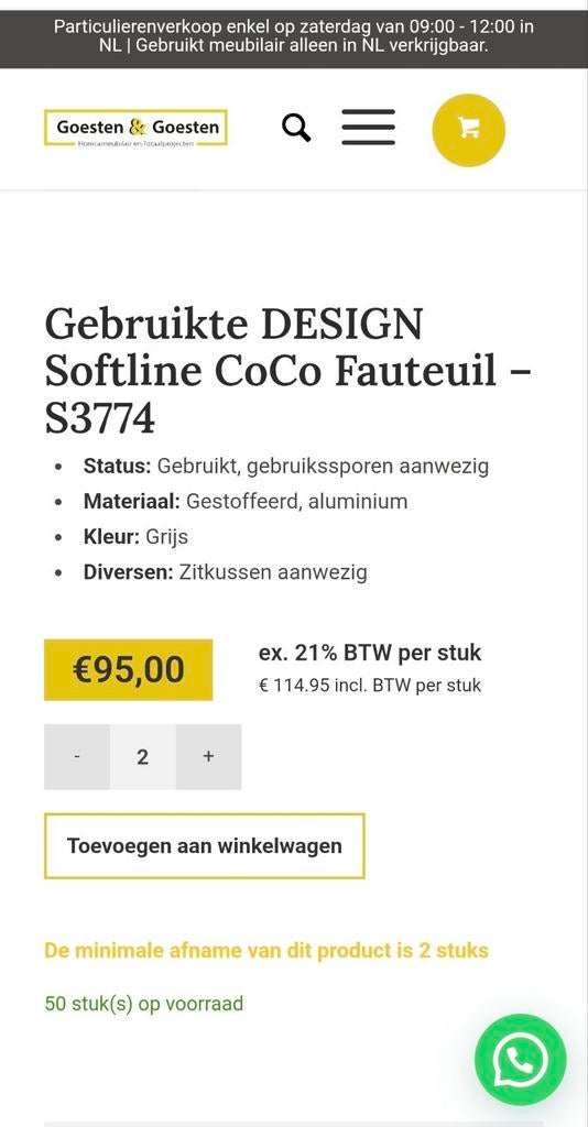 46 lounge horeca ORGINEEL SOFTLINE CoCo design stoel SOLDEN!, Ophalen of Verzenden, Zo goed als nieuw