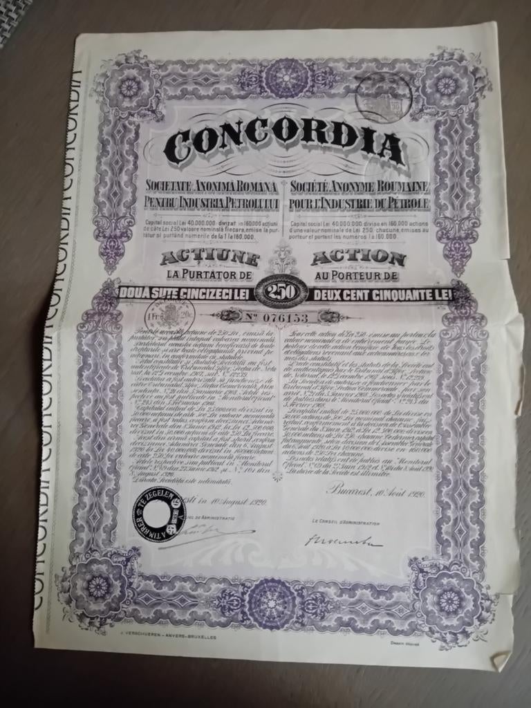 Obligatie Concordia Romana, Ophalen of Verzenden, Aandeel