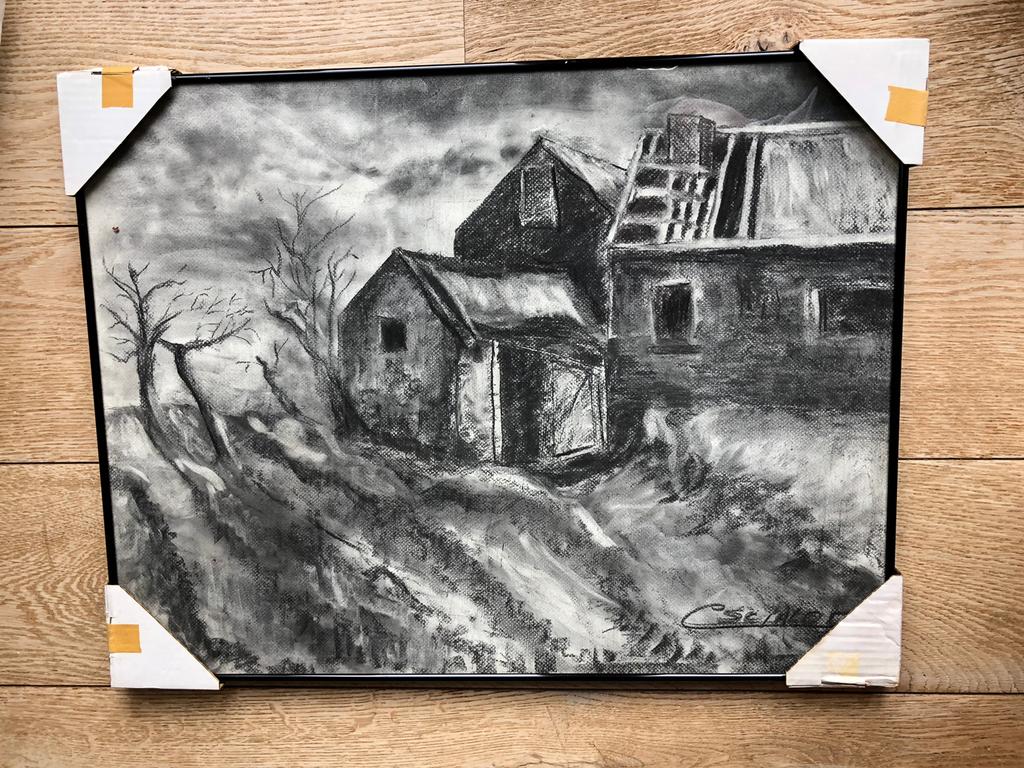 Ingelijste houtskooltekening, 66x50,5, Ophalen of Verzenden