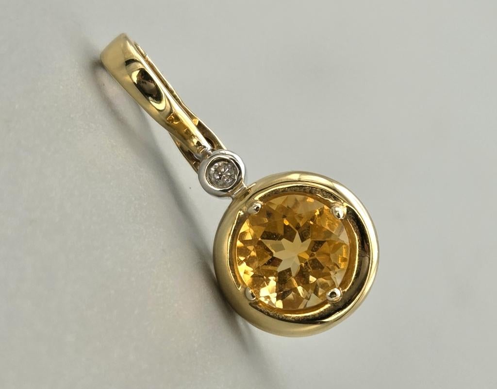 Vintage cliphanger edelsteen citrien en diamant. 2025/870., Overige voorstellingen, Verzenden, Geel, Zo goed als nieuw