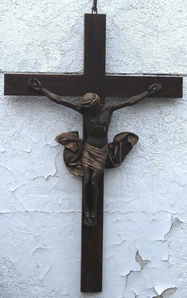Crucifix en bois brocante de 83 cm de haut, Enlèvement ou Envoi
