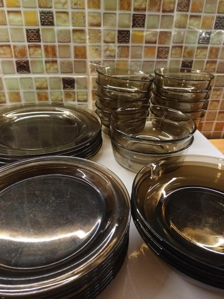 Vintage servies in rookglas, Ophalen