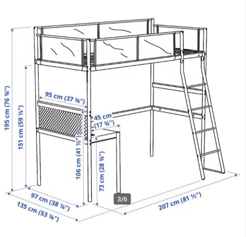 IKEA Vitval hoogslaper incl bureau en extra werkblad, 90 cm, Enlèvement ou Envoi, Une personne, 180 à 200 cm