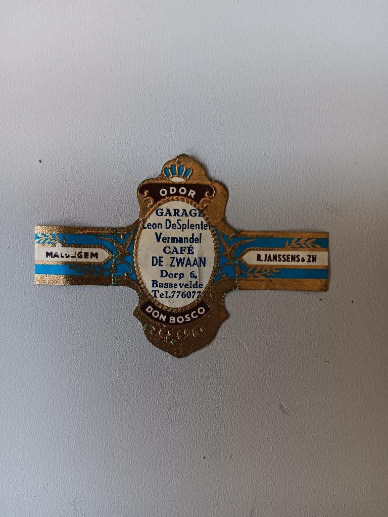 Sigarenband Café De Zwaan Bassevelde Maldegem Assenede, Ophalen of Verzenden, Gebruikt