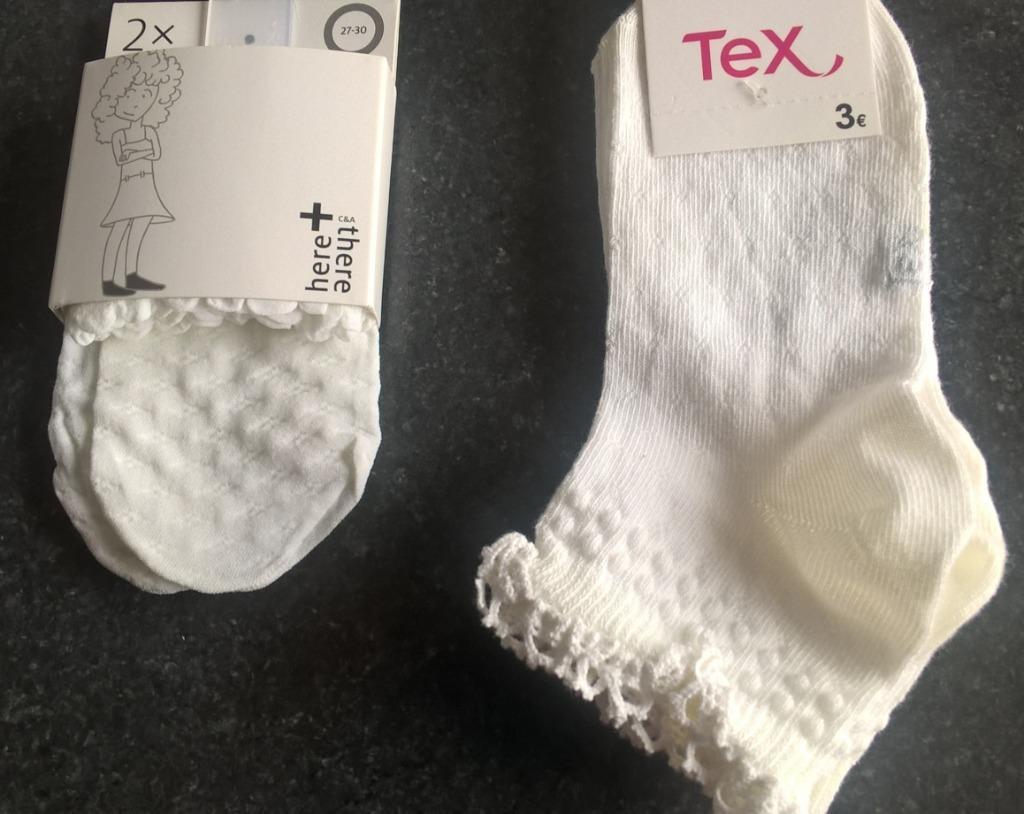NIEUW - 2 paar witte sokjes 27-30 & 30-34 - C & A + Tex, Kinderen en Baby's, C&A, Meisje, Nieuw, Ophalen of Verzenden