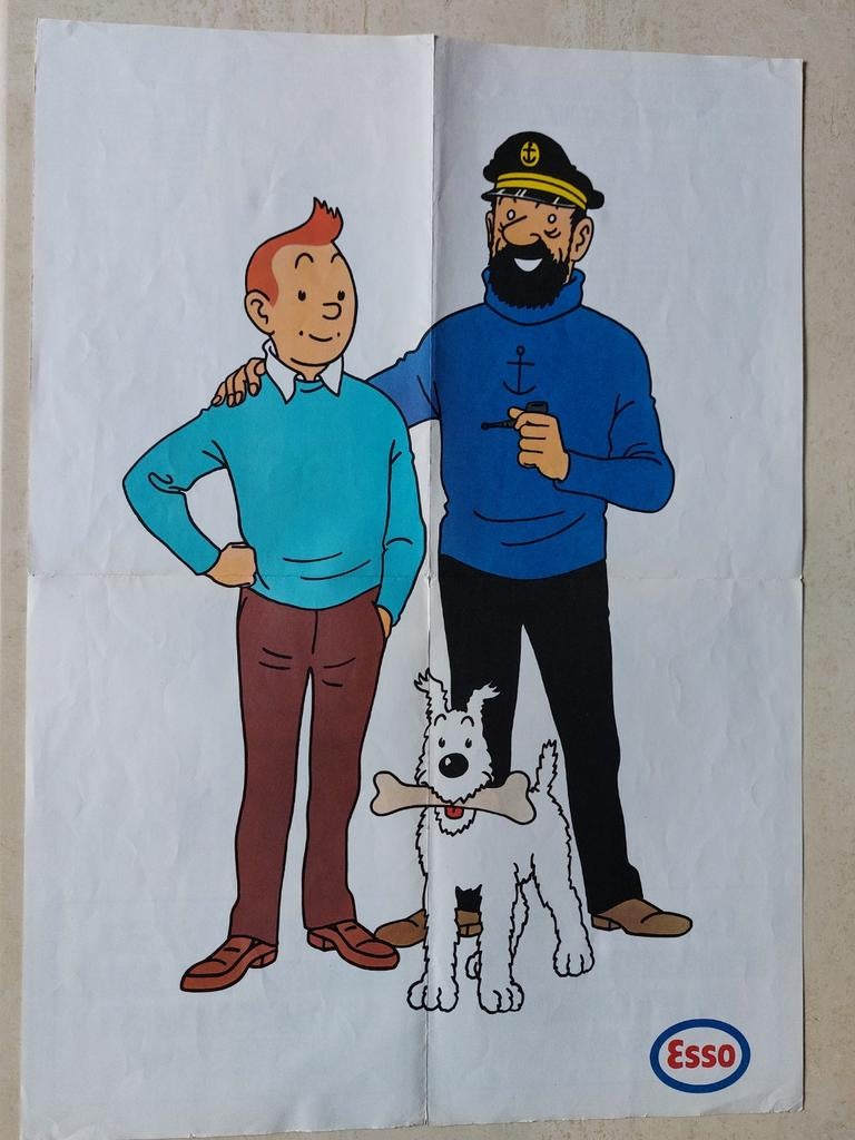 TINTIN belle affiche promo ESSO 1973 pour les figurines, Enlèvement ou Envoi, Tintin
