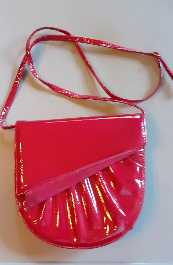 Sac à main bandoulière vernis et daim rouge, Ophalen of Verzenden, Gebruikt, Rood