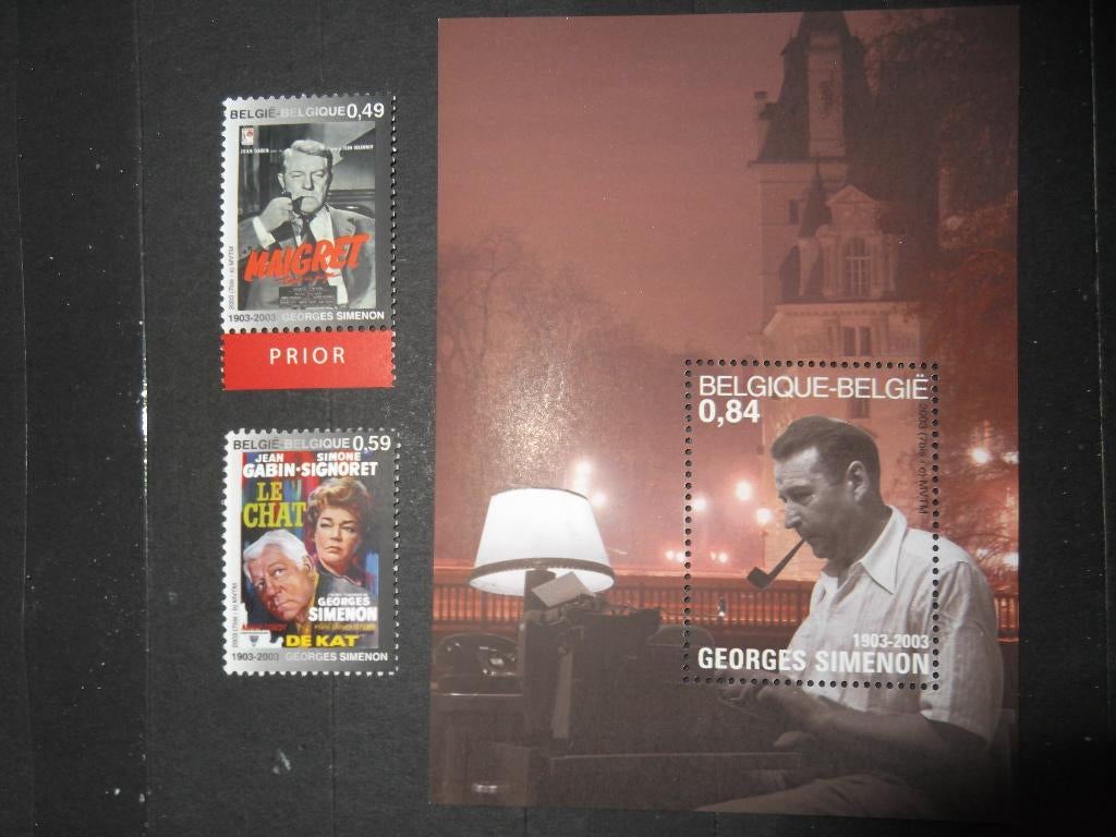 3167-3168+BL103 Georges Simenon 2003 MNH, Timbres & Monnaies, Enlèvement ou Envoi, Non oblitéré, Timbre-poste