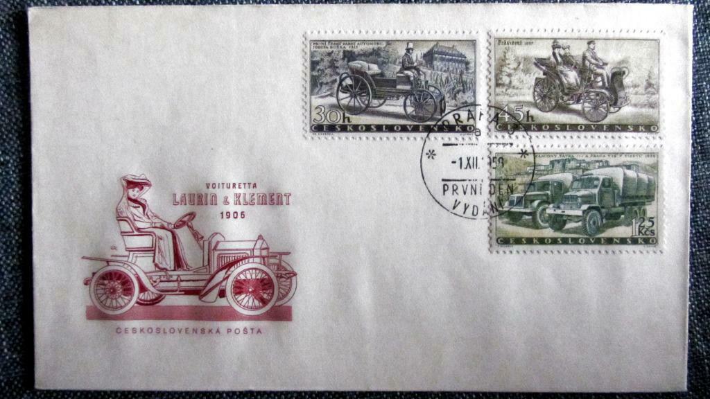 FDC-VERVOERMIDDELEN-TRAM-TREIN-AUTO-KOETS-FIETS- TSJECHOSLOV, Ophalen of Verzenden, Gestempeld, Auto's