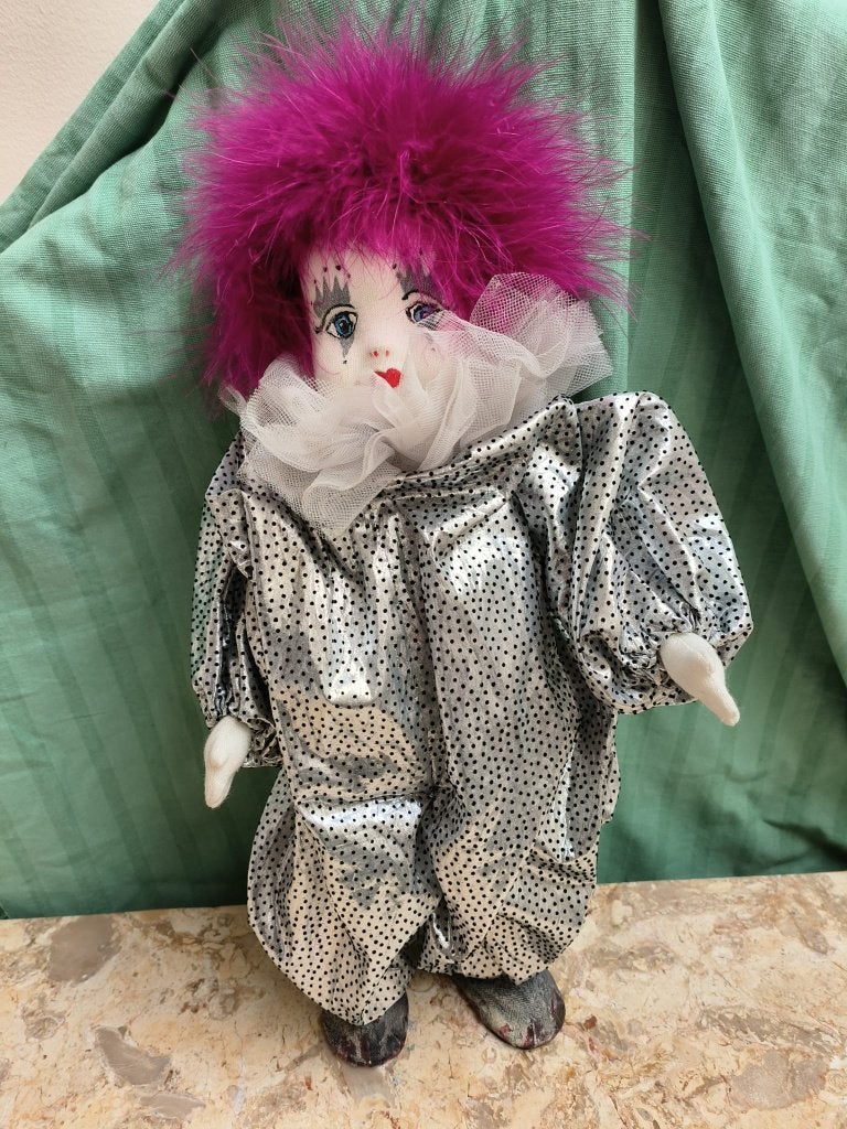 Vintage clown met paars haar, Enlèvement ou Envoi, Utilisé, Poupée