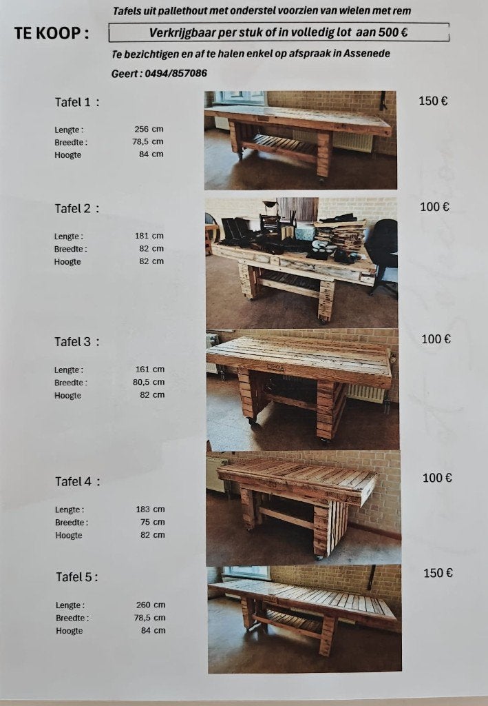 houten tafels (op wielen), Ophalen, Gebruikt, Hip en zelfgemaakt van houten paletten en houten wijnkistjes, 75 cm of meer