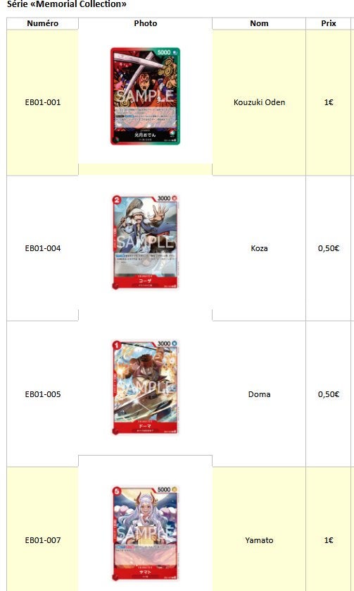 Cartes japonaises One Piece – EB01 – Memorial Collection, Enlèvement, Comme neuf