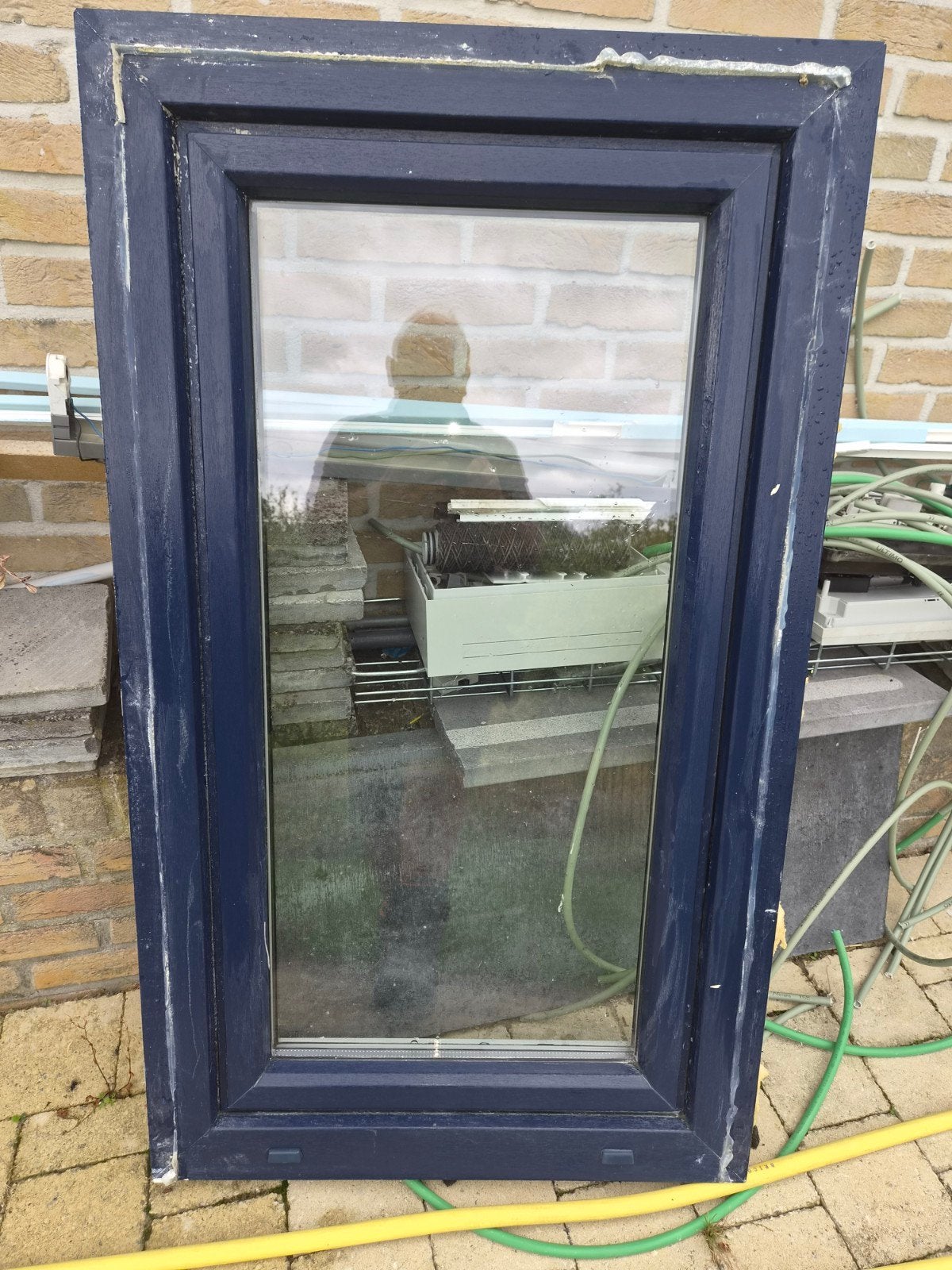 chassis Pvc bleu double vitrage oscillant battant en parfait, Ophalen, Gevelraam of Ruit, Gebruikt, Minder dan 80 cm