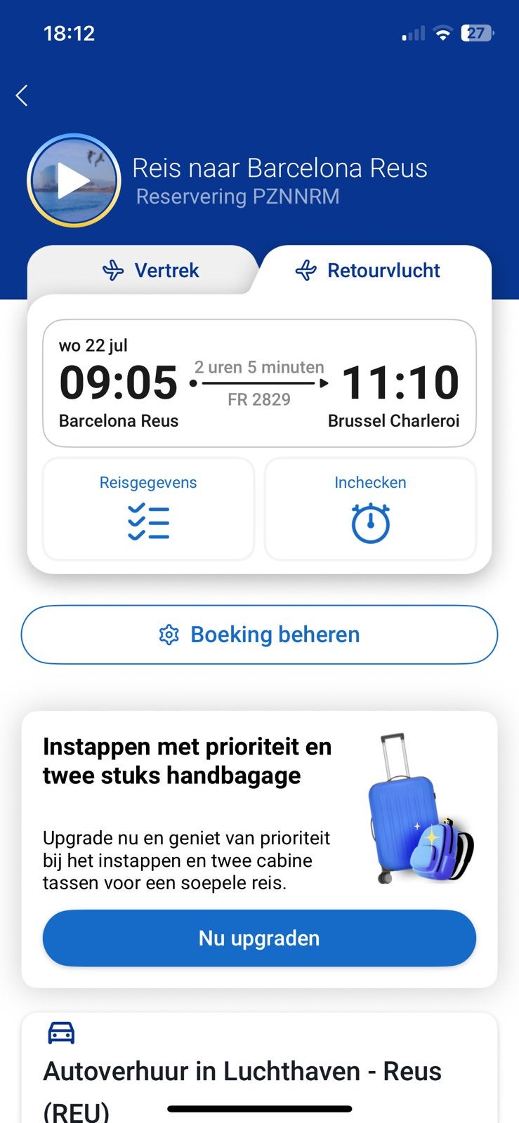 4 vliegtickets te koop van Charlerloi naar Reus (Spanje), Tickets en Kaartjes, Trein, Bus en Vliegtuig, Drie personen of meer