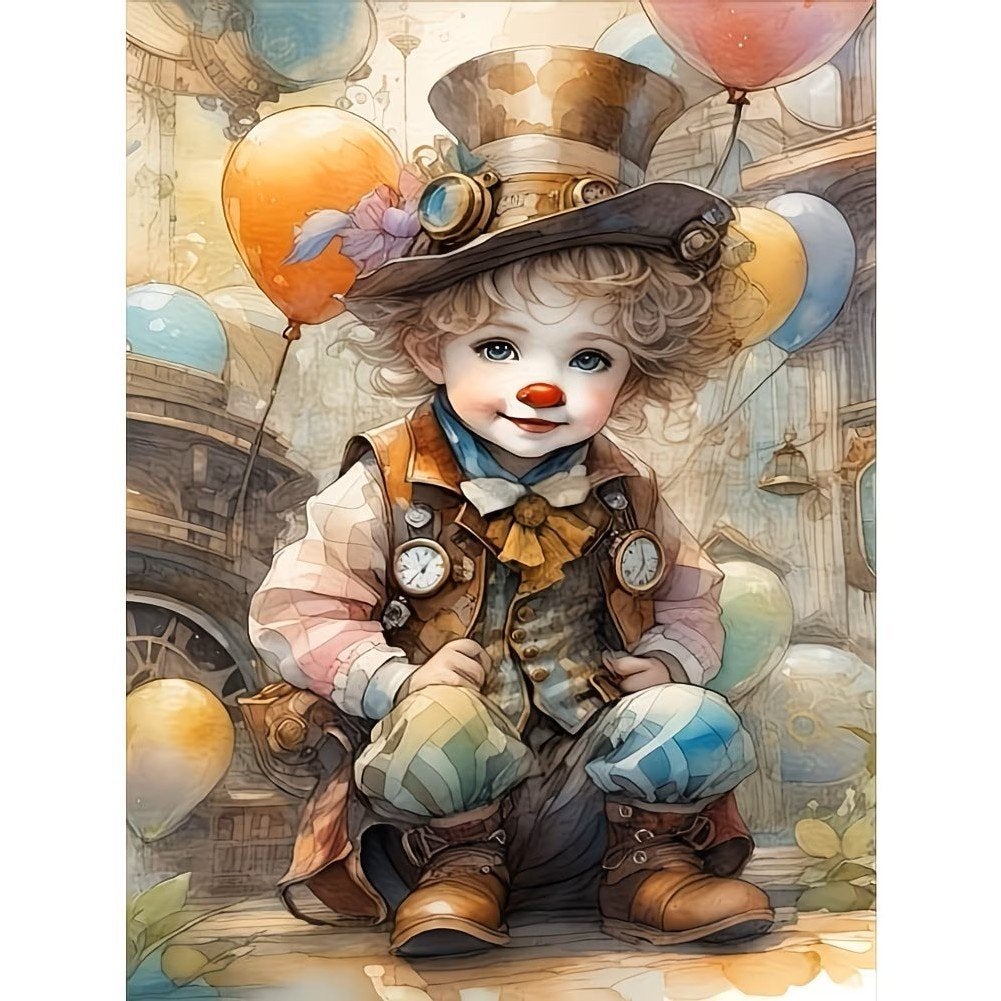 Peinture au diamant, 40 x 30 cm, clown, bébé (rond), n 277, Neuf, Fantasie, Multicolore, Enlèvement ou Envoi