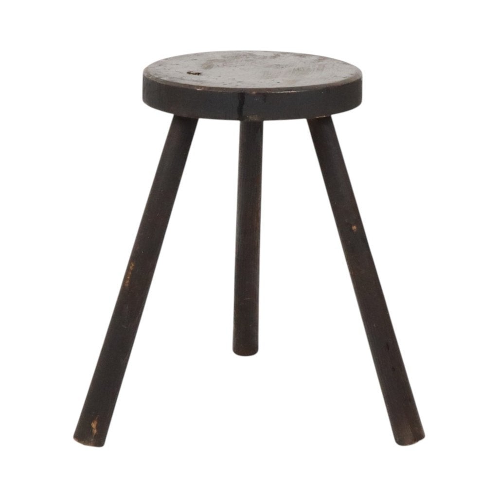 Oude Rustieke Driepoot Kruk Massief Gebeitst Hout 45cm, Enlèvement ou Envoi