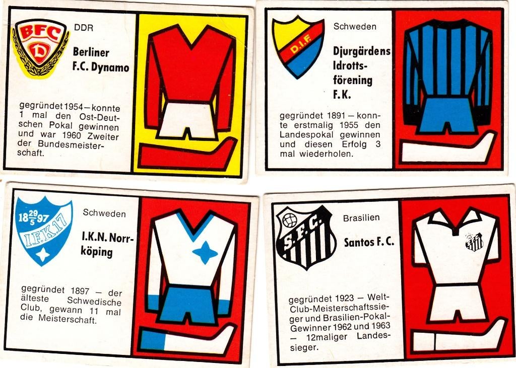 4 Chromos 1970 German Bauer Weltfussball, Envoi, Utilisé, Plusieurs images